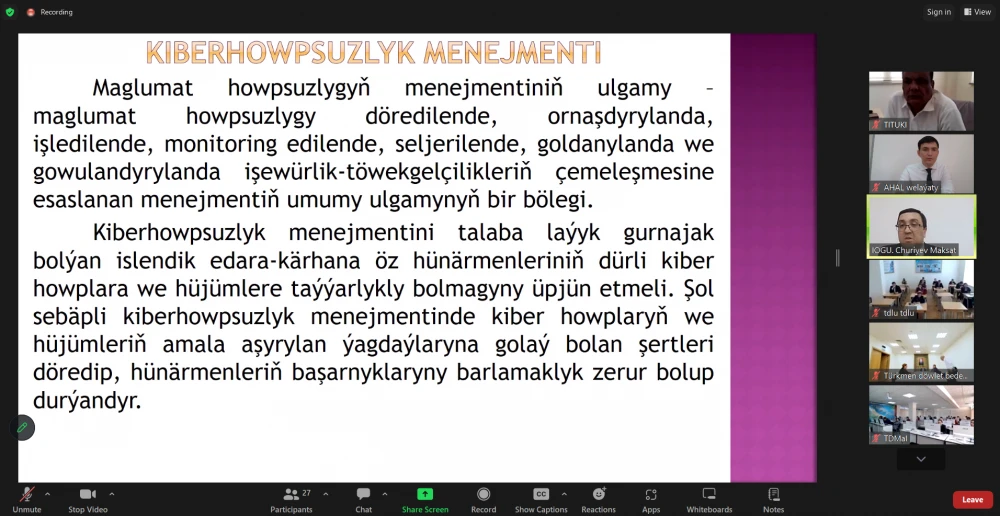 Sanly ulgam boýunça geçirilen onlaýn maslahaty