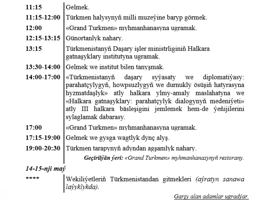 PROGRAM  of the Visit to Turkmenistan by the Participants of the International Scientific-Practical Conference and the III International Competition